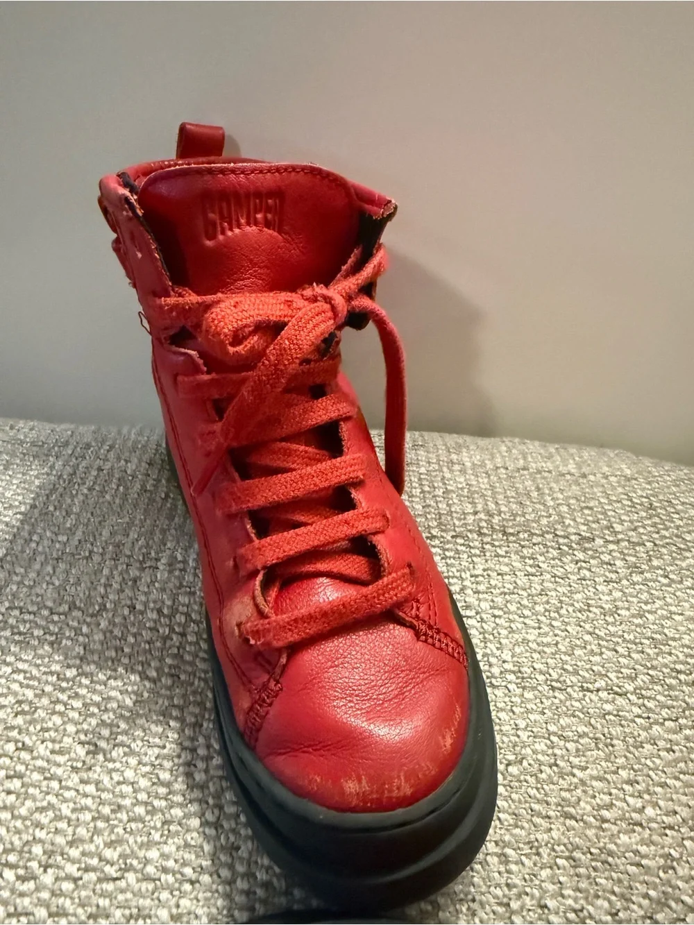 Camper-Brutus Kids Red Leather Lace-Up Platform Combat Boots